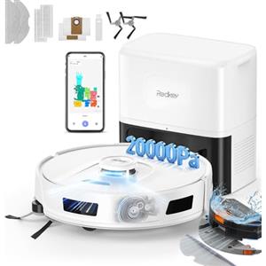 Redkey R11 Robot Aspirapolvere Lavapavimenti, 20.000Pa Aspirazione, Robot con Stazione Auto-Svuotante 4L, Anti-Groviglio Capelli, Navigazione LiDAR, Controllo App, Ideale per Tappeti e Peli Animali