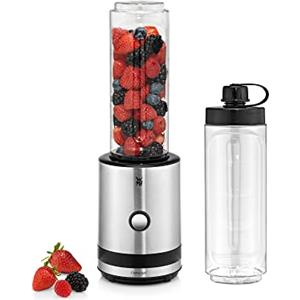WMF mini cucina, Smoothie-to-go, Mini Mixer con 2 Contenitori per Mix e bibite, 300 W, 23.000 giri/min, 0,6 L, senza BPA, Cromargan opaco/argento.