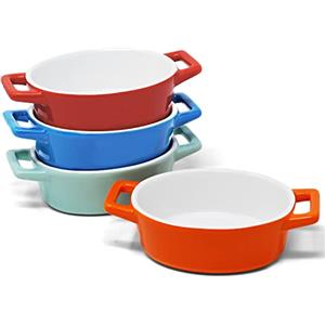 Joeji's Kitchen Set di 4 pirofile da forno in ceramica Pirofila da forno come teglia da forno antiaderente Lasagne Cocotte monoporzione da forno Pirofila piccola Blu Azzurro/Verde Rosso Arancione