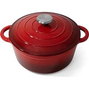 Joeji's Kitchen Casseruola ghisa rossa con coperchio per forno e piano cottura, pentola in ghisa antiaderente, versatile cocotte da 2.7L per stufato e arrosti lenti, pentola pane per forno