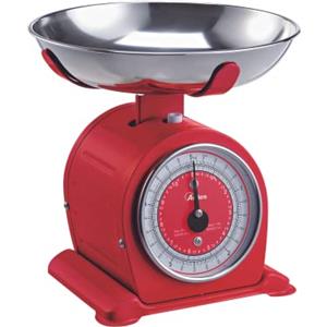 Ardes AR1PA3M BASCULA Bilancia da Cucina Meccanica, Vintage Style, con Ciotola Removibile in Acciaio Inox, Peso Max 5 kg, Rossa, Plastica