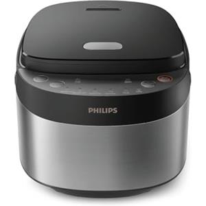 Philips Serie 3000 - Cuociriso compatto da 0,85 l, 8 menu automatici, pentola antiaderente a 4 strati, cottura rapida in 30 minuti, design nero e argento (HD3093/80)
