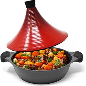 Joeji's Kitchen Tagine Marocchino Antiaderente 28cm - Pentola Tajine e Coperchio Conico - Induzione - Facile da Pulire - Cibi Saporiti e Teneri Slow-Cooked Agnello Maiale Pollame Pesce