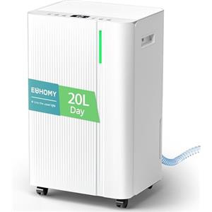EUHOMY 20L/24H Deumidificatore Casa: Deumidificatore Muffa Portatile, 50㎡, Modalità Auto/Asciugatura/Sleep, Timer 24H, Display Umidità, Tanica 4,5 L Estraibile, Scarico Continuo, per Bagno Cantina
