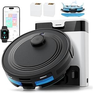 LEFANT M2Pro Robot Aspirapolvere Lavapavimenti con Mappatura,6000Pa,Svuotamento Automatico Polvere,Navigazione Laser dTOF,Tecnologia di Evitamento Degli Ostacoli PSD,Pulizia Personalizzata,Nero
