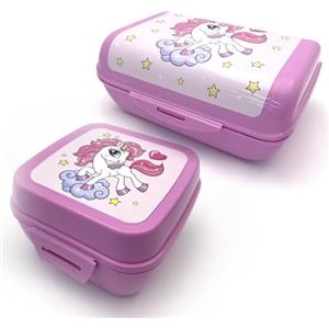 Fackelmann Set 2 Lunch Box Contenitori Alimentari per Bambine con Chiusura a Clip | Portapranzo in Plastica BPA-Free con Design a Tema Unicorno | Lavabile in Lavastoviglie e Sicuro per gli Alimenti