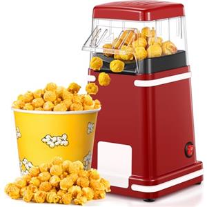 Yabano Macchina per Popcorn ad Aria Calda 1200W, Senza Olio & Senza BPA, Popcorn Maker Retrò con Pulsante One-Touch, Ideale per Casa, Cinema & Feste