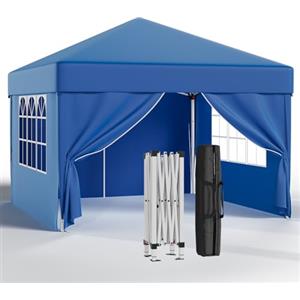 JUMMICO Gazebo 3x3 Pieghevole Impermeabile con 4 Parti Laterali，Gazebo Pieghevole Regolabile in Altezza,Gazebo da Giardino Protezione UV 50+,Gazzebo Da Giardino Campeggio Esterno Piscina Fiere,Blu
