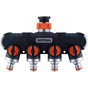 GRIFEMA GE1401-4, Distributore di irrigatori a 4 vie, Divisorio per tubi flessibili, con interruttore di controllo, Lavori di flusso d'acqua a 4 o 1 vie possono essere eseguiti contemporaneamente