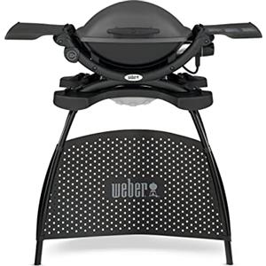 Weber Q1400 BBQ Elettrico con Supporto, sup. cottura 43 x 32 cm, barbecue portatile, sup. cottura in ghisa smaltata divisa in 2, coperchio e corpo in alluminio pressofuso - Grigio scuro (52020853)
