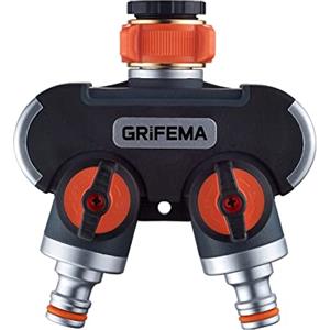 GRIFEMA GE1401-2, Distributore di irrigatori a 2 vie, sdoppiatore per tubi, con interruttore di controllo, Flusso d'acqua a 2 o 1 vie Funziona contemporaneamente Arancione/Nero [Esclusiva Amazon]