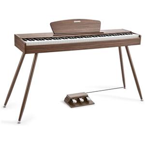 Donner DDP-80 Pianoforte Digitale 88 Tasti Tastiera Ponderati, Azione del Martello II, Piano Elettrico Domestico con Supporto, Pedale Triplo e Collegamento USB MIDI, Colore legno noce