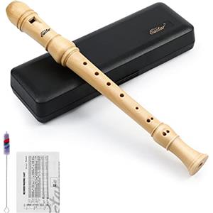 Eastar Flauto a becco soprano in stile tedesco per principianti, bambino, chiave di do, in legno di acero, in tre parti, con portachiavi rigido, tabella delle dita, ERS-31GM