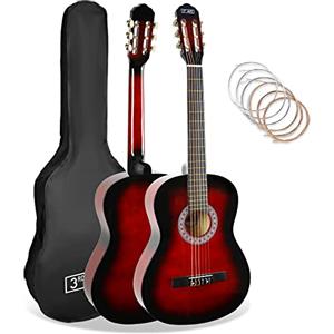 3rd Avenue Pacchetto Per Principianti Con Corde In Nylon Spagnole Per Chitarra Classica Da 3/4 Per Bambini - 6 Mesi Di Lezioni Gratuite, Borsa E Corde - Rosso
