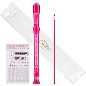 Eastar Flauto a becco soprano per principianti, bambini, flauto a becco tedesco in la, ABS, a 3 pezzi, con set di pulizia, borsa di conservazione, tabella delle dita, rosa scuro, ERS-1GP