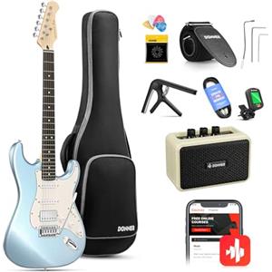 Donner Chitarra Elettrica, DST-152R Kit Chitarra Elettrica HSS Pickup Coil Split, Chitarre Elettriche per Adulti con Amplificatore, Borsa, Accessori