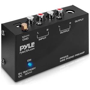 Pyle Preamplificatore Phono Mini per Giradischi, Amplificatore Audio Stereo con Vano Batteria 9 Volt, Adattatore DC 12 Volt, Ingressi e Uscite RCA, Basso Rumore