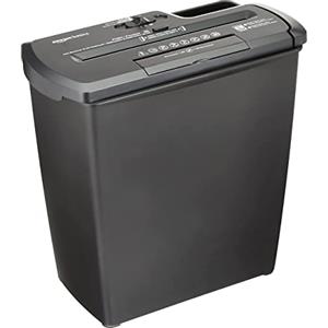 Amazon Basics Distruggidocumenti 7-8 fogli, Taglio a striscia, con funzione distruggi CD e carte di credito, Nero