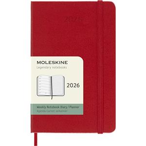 Moleskine Weekly Planner, Agenda Settimanale 2026 12 Mesi Con Spazio Per Note, Con Copertina Rigida e Chiusura Elastica, Formato Pocket 9 x 14 cm, Colore Rosso