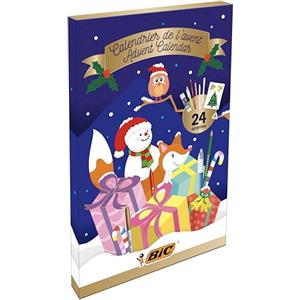 BIC Calendario dell'Avvento, Penne a Sfera, Matite Colorate, Pennarelli, Evidenziatori, Colori Assortiti, Set Cancelleria 24 Articoli, Idea Regalo di Natale, Bambini e Adulti
