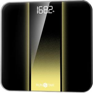 RunStar Bilancia Pesapersone Digitale, Bilancia professionale ad alta Precisione, Max 180 kg, Display Retroilluminato a LED Chiaro, Bilancia Precisa in Vetro Temperato da 6 mm