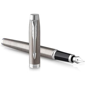 Parker IM Penna Stilografica | Acciaio Inossidabile con Puntale Cromato | punta fine con inchiostro blu | confezione regalo
