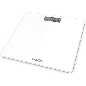 TERRAILLON - Bilancia Pesapersone Digitale TSQUARE BIANCO- Compatto e ultra piatto 26 cm x 26 cm - Vassoio vetro-ampio schermo LCD-capacità 180 kg - Graduazione 100 g - Bianco