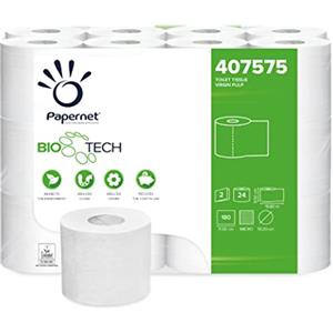 Papernet Bio Tech - Carta Igienica, 1 Confezione da 24 Rotoli in Pura Cellulosa da 19,8 m Ciascuno, Combatte Naturalmente i Batteri Patogeni, 2 Veli, 180 Strappi da 9,5x11cm