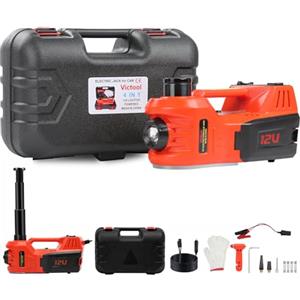 Victool Auto Cric idraulico 5T, Cric elettrico 4 in 1 12V con pompa gonfiabile e luce LED, portata di sollevamento di 15-45 cm, Cric per auto, SUV, officine, riparazioni di emergenza, cambio gomme