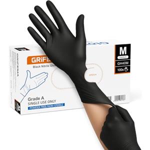GRIFEMA Guanti Nitrile Monouso Neri - Taglia M, Resistenti, Senza Polvere & Senza Lattice, Alimentari - Ideali per Industria, Laboratorio, Pulizia e Ristorazione (Confezione da 100)
