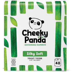 The Cheeky Panda Carta Igienica Bamboo | 48 x Rotoli Carta Igienica 3 Veli | 200 Soffici Fogli | Biodegradabile ed Ecológico | Senza plástica