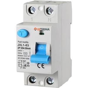 IXTRIMA Interruttore Differenziale Puro 25A 2 poli 2P 220V 6kA 30mA 2 Moduli DIN, RCCB C25