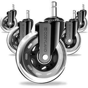 COSYLAND Set di 5 sedie da ufficio - Compatibile solo con sedie da ufficio 1-KEA 10 x 22 mm - Ruote per sedie da ufficio - Ruote in gomma - Sedia da scrivania molto silenziosa - Ruote per pavimenti
