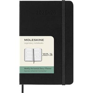 Moleskine Weekly Planner 2025-2026, Agenda Settimanale 18 Mesi, Agenda Orizzontale Con Copertina Rigida e Chiusura Elastica, Formato Pocket 9 x 14 cm Colore Nero