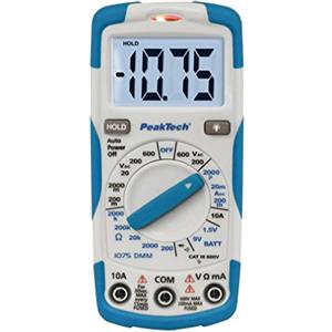 Peaktech 1075 - Multimetro Digitale Ncv Cat Iii con Schermo LCD Illuminato, Tester Batteria, Multimetro Portatile, Amperometro Elettronico, Tester di Continuità, Voltmetro - Max. 600 V