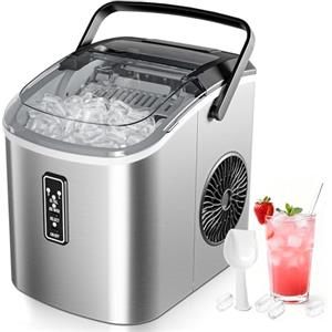 EUHOMY Macchina per il Ghiaccio: 9 Cubetti in 6 Minuti, Macchina Ghiaccio Casa Autopulente, 2 Dimensioni di Ghiaccio,12KG/24H Macchina del Ghiaccio con Maniglia/Paletta/Cestello, Acciaio Inossidabile