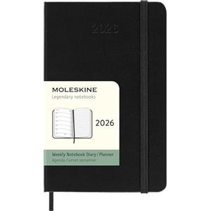Moleskine Weekly Planner, Agenda Settimanale 2026 12 Mesi Con Spazio Per Note, Con Copertina Rigida e Chiusura Elastica, Formato Pocket 9 x 14 cm, Colore Nero