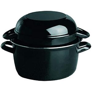 APS Mussel Pot, Pentola per cozze da 1 kg, Seafood Pot, Mussel Serving Pot, Pentola per cozze in acciaio smaltato nero, capacità: 2,6 litri, 20 x 25 cm, altezza 17 cm