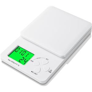 AiQInu Bilancia Cucina Digitale con Timer, 3kg/0.1g Bilancia di Precisione da Caffè, Bilancia da Cucina con Display LED, Bilancino Alimenti Magnetica Multifunzionale per Cucina