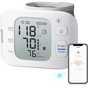yuwell Misuratore di Pressione da Polso Intelligente, con Connessione Bluetooth, Sfigmomanometro Elettronico con Sensore di Irregolarità Battito Cardiaco, Batteria Ricaricabile(YE8800AR)