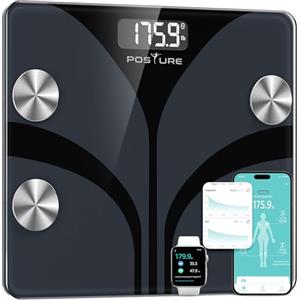 Posture Bilancia Pesapersone Digitale, Smart da Bagno Analizza 13 Elementi della Composizione Corporea, Bluetooth, BMI, Controllo della Salute, Sincronizzazione con App, 180 kg - Nero