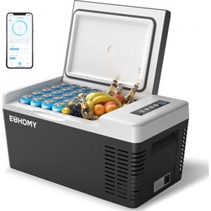 EUHOMY 18L Frigorifero Portatile per Auto, Mini Frigo con APP, Minifrigo Temperatura Regolabile - 20~20 ℃, 12/24 V CC e 100-240 V CA, Congelatore WiFi per Campeggio, Esterno, Auto, Nero