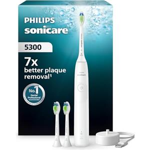 Philips Sonicare 5300 spazzolino elettrico sonico con 2 livelli di intensità, avviso di pressione, EasyStart, Smartimer e BrushPacer, bianco, modello HX7108/04 [Nuova tecnologia]