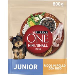 PURINA ONE Mini Small Junior Crocchette per cani cuccioli di piccola taglia con Pollo e Riso 8 Sacchi da 800g