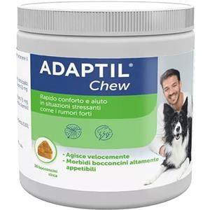 ADAPTILl® Chew - Snack Naturali Calmanti per Cani - 30 Pezzi - Tranquillante e Antistress per Cani Agitati Iperattivi, Rilassamento per Viaggi e Momenti Stressanti