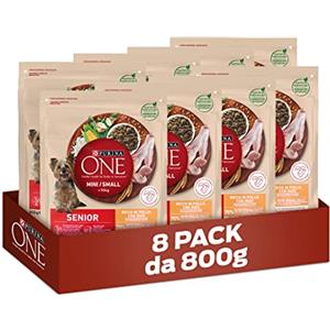 PURINA ONE Mini Small Senior Crocchette per Cani Adulti con Pollo e Riso 8 Sacchi da 800g
