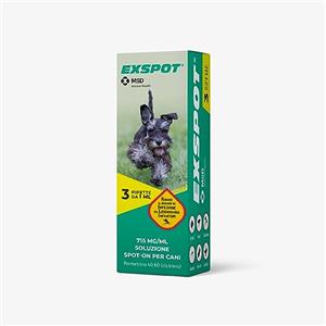 Exspot 1ml - Gocce Antiparassitario Cane - 3 Pipette Per Cani Di Taglia Piccola E Media. Protegge Da Zecche, Pulci, Pappataci, Pidocchi E Zanzare.
