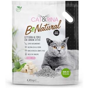 Cat&Rina BeNatural, lettiera per gatti al tofu da 10 l Agglomerante e Vegetale. Fino a 60 giorni di utilizzo. Si smaltisce nell'organico o nel wc. Sabbia gatti anti odore Carboni Attivi