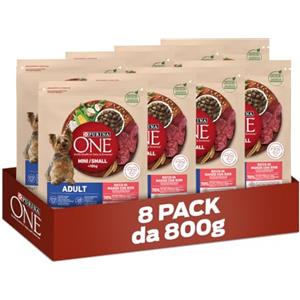 PURINA ONE Mini Small Crocchette per Cani Adulti Ricco in Manzo 8 Sacchi da 800g