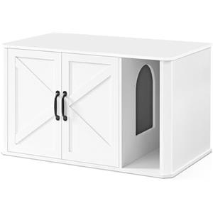 Feandrea Mobile per Lettiera, Mobile Moderno per Lettiera Nascosto, con Ingresso Frontale, Doppie Porte, Maniglie, Casetta per Gatti, Tavolino Laterale, 85 x 48,5 x 50 cm, Bianco Nuvola PCL012W01
